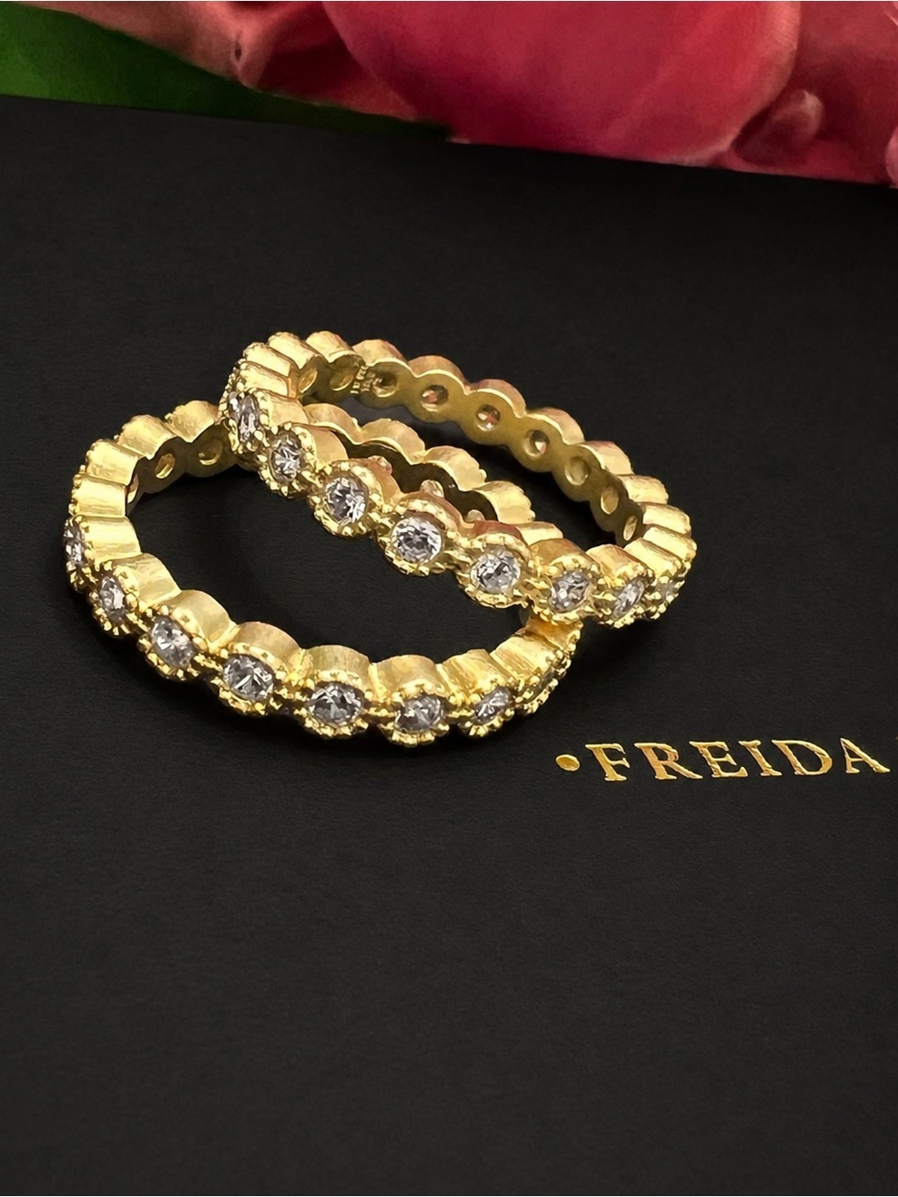 Freida Rothman (2) 925 Sterling Silver 14k Gold Bezel-Set CZ Stacking Rings - Picture 4 of 13